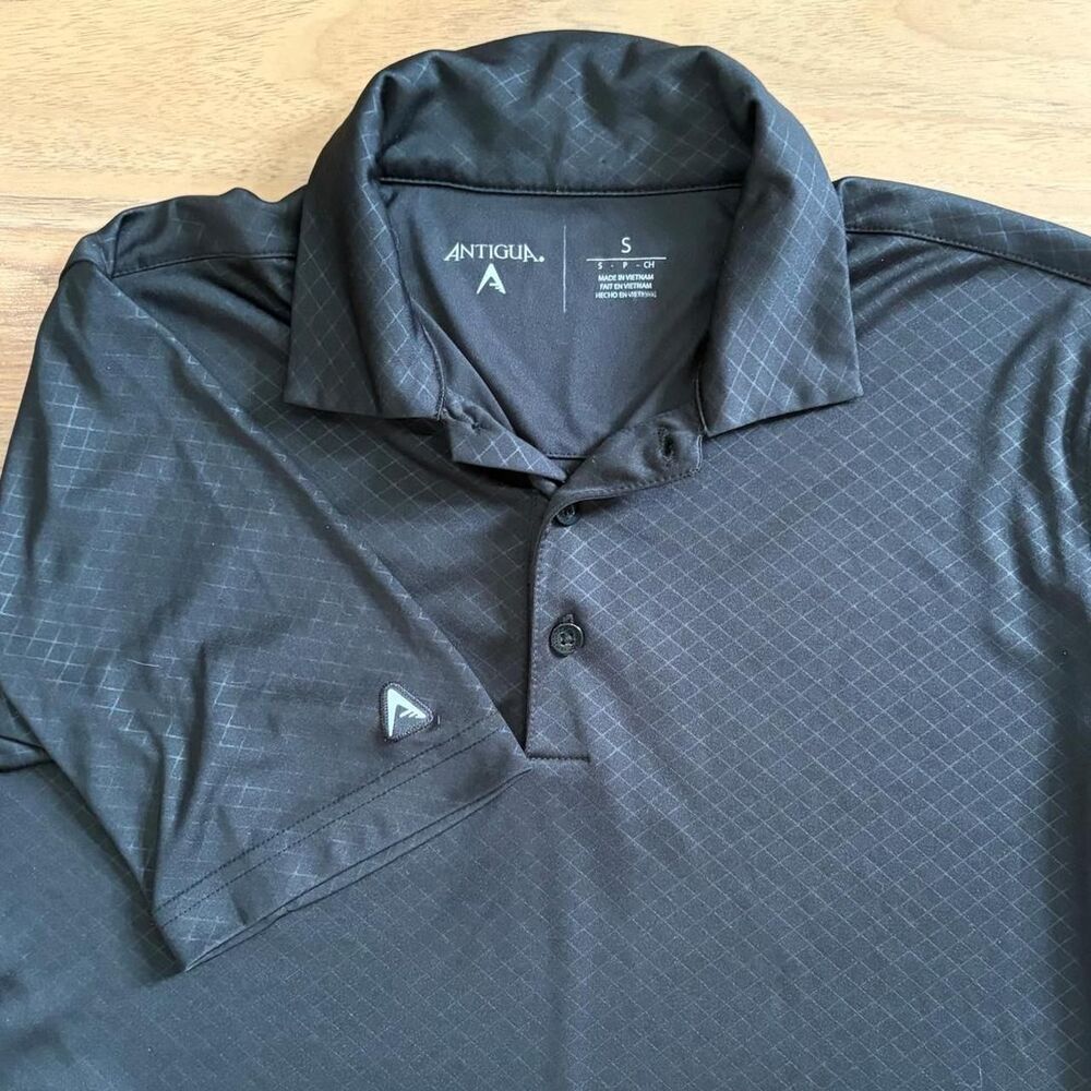 Antigua Black Tonal Grid Golf Polo Size Small